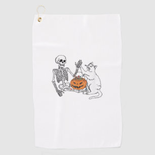 Cat Lovers Halloween Funny Skeleton and Cat Lazy C Golf Towel