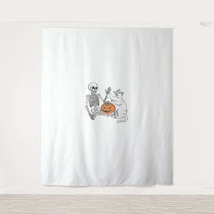 Cat Lovers Halloween Funny Skeleton and Cat Lazy C Tapestry