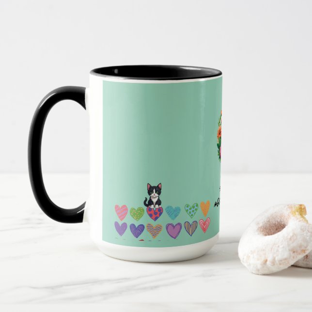Cat lovers hearts and flower's  mug (With Donut)