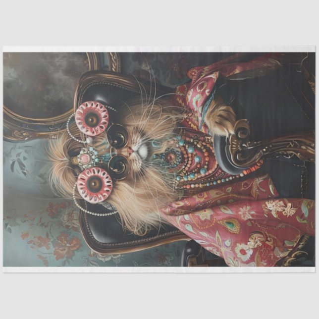 Cat Lovers Hippie Style Decoupage Tissue Paper (Front)