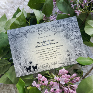 Cat Lovers Ornate Blue Vintage Wedding Invitation