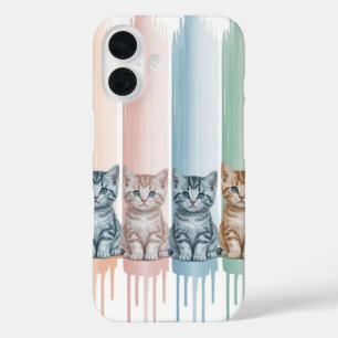 Cat Lovers — Pastel Paint Drip Kittens iPhone 16 Case