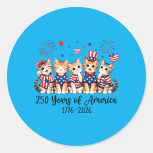 Cat Lovers Patriotic 250 Years Of Aamerica Usa 4th Classic Round Sticker