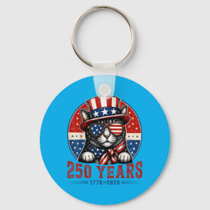 Cat Lovers Patriotic 250 Years Of Aamerica Usa 4th Key Ring