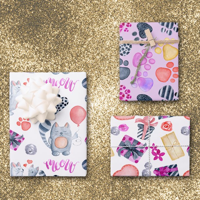 Cat Lovers Pattern Birthday Wrapping Paper Sheet (Creator Uploaded)