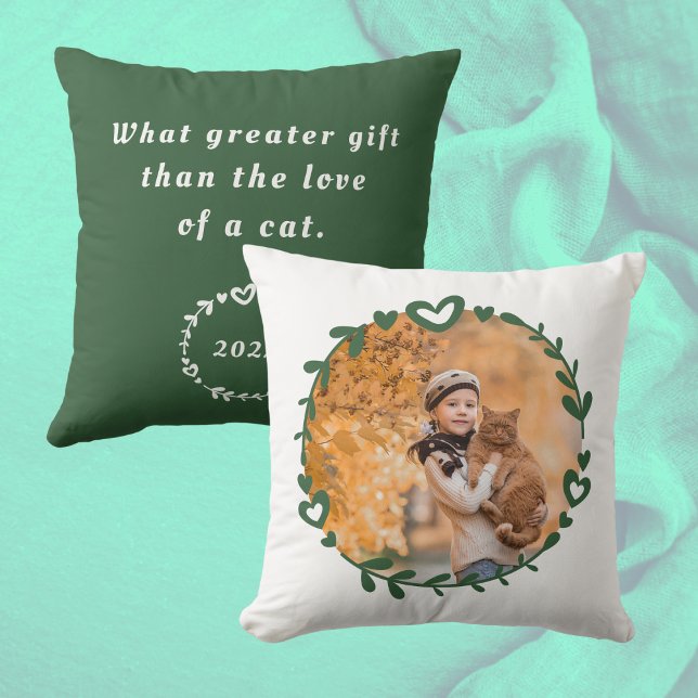 Cat Lover's Photo & Quote Green Cushion (Creator Uploaded)