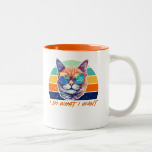 Cat Lovers Retro Vintage I do what I want Funny Two-Tone Coffee Mug