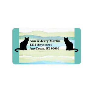 cat lovers watercolor stripes on teal with cats label