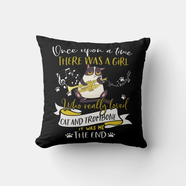 Cat Lovers | Who Really Loved Cat And Trombone Cushion (Front)