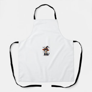 Cat Lovers Witches Hat on Tuxedo Cat Halloween Men Apron