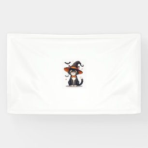 Cat Lovers Witches Hat on Tuxedo Cat Halloween Men Banner