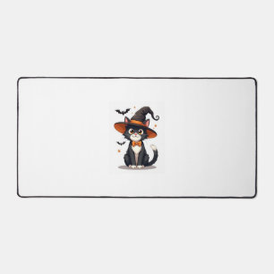 Cat Lovers Witches Hat on Tuxedo Cat Halloween Men Desk Mat