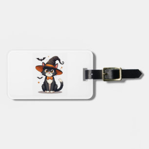 Cat Lovers Witches Hat on Tuxedo Cat Halloween Men Luggage Tag