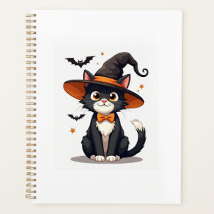 Cat Lovers Witches Hat on Tuxedo Cat Halloween Men Planner