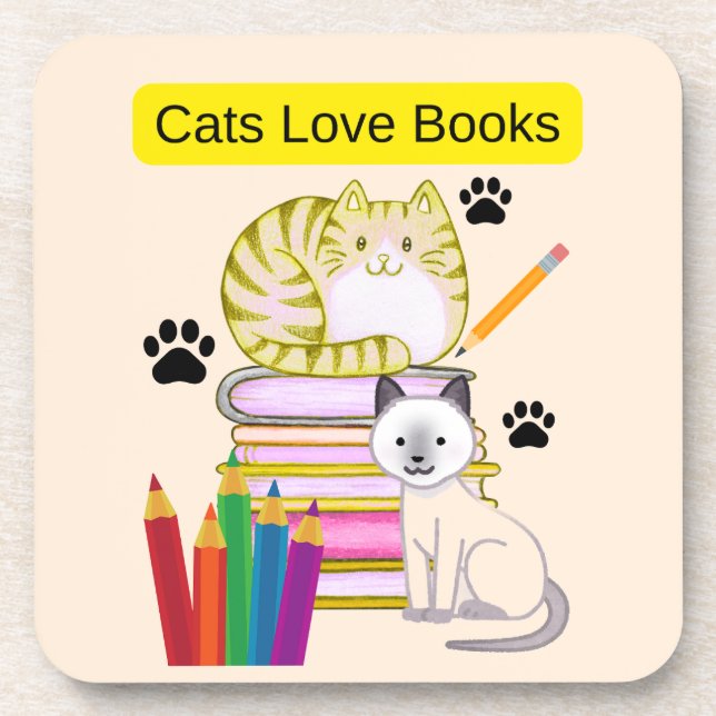Cat Loves Books Coaster (Front)