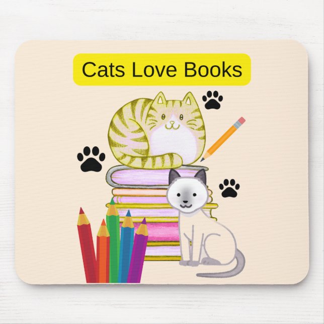 Cat Loves Books Mouse Pad (Front)