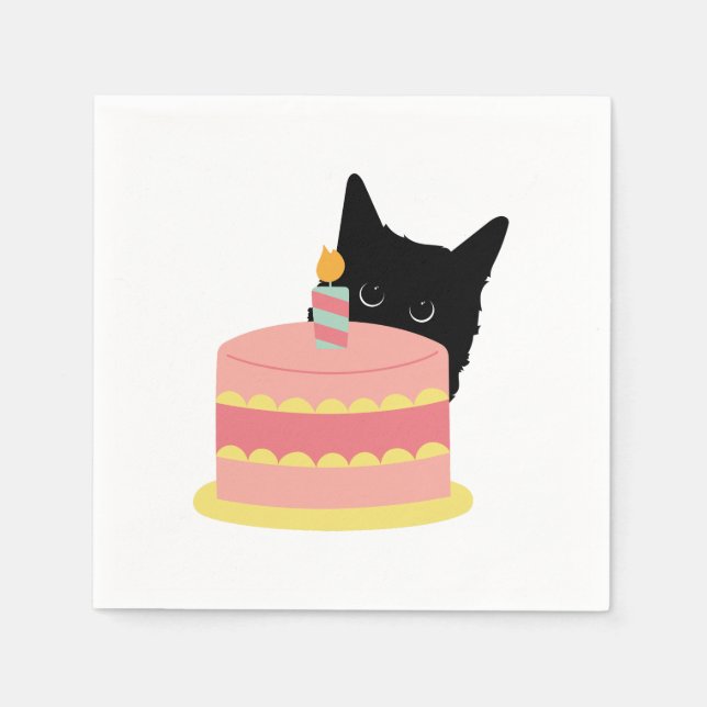Cat Loves Cake Napkin (Front)