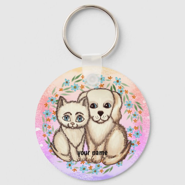 Cat Loves Dog Key Ring (Front)