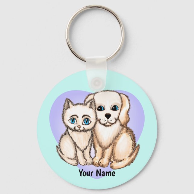 Cat Loves Dog   Key Ring (Front)