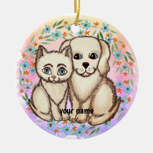 Cat Loves Dog  ornament (Front)