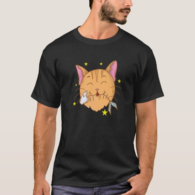 Cat loves Fish and Food T-Shirt (Front)