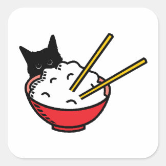 Cat Loves Rice Square Sticker