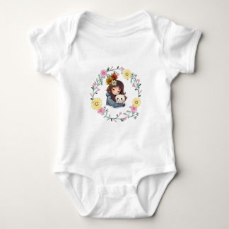 Cat-Loving Girl Flower Crown Baby Bodysuit
