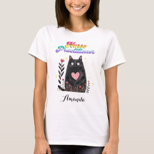 Cat Loving Nurse Practitioner Floral Boho Heart T-Shirt
