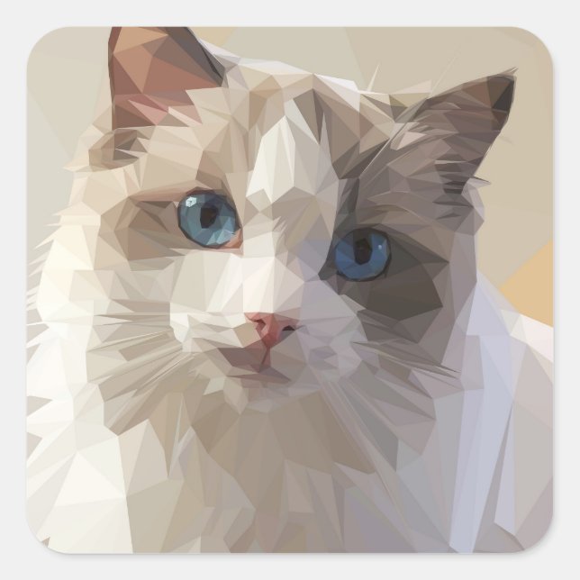 Cat lowpoly art square sticker (Front)