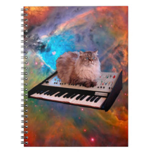 Cat lying on a keyboard in the space notebook