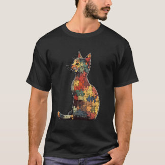 Cat Made Of Jigsaw Puzzle Art T-Shirt