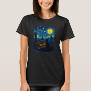 Cat Madrid Starry Night Skyline with Spanish City T-Shirt