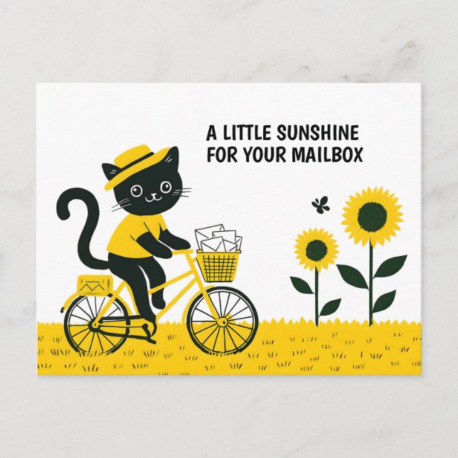 Cat Mail Carrier on Bicycle with Sunshine Mail Postcard (Front)