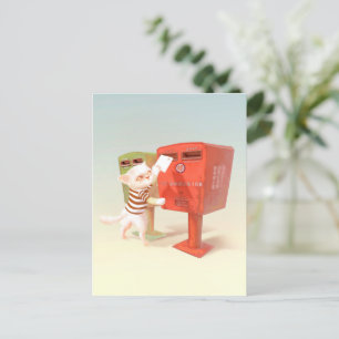 Cat Mailing a Letter Announcement Postcard
