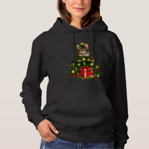 Cat Maine Coon Cat Xmas Tree Lights Cat Lover Ugly Hoodie
