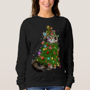 Cat Maine Coon Christmas Tree Holiday Cat Lovers X Sweatshirt