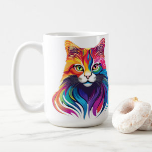 Cat Maine Coon Portrait Rainbow Colors  Coffee Mug