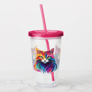 Cat Maine Coon Portrait Rainbow Colours  Acrylic Tumbler