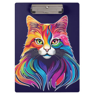 Cat Maine Coon Portrait Rainbow Colours Clipboard