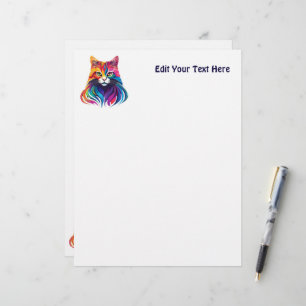 Cat Maine Coon Portrait Rainbow Colours Custom Letterhead