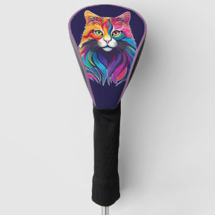 Cat Maine Coon Portrait Rainbow Colours Golf Head Cover