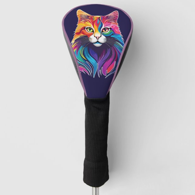 Cat Maine Coon Portrait Rainbow Colours  Golf Head Cover (Front)