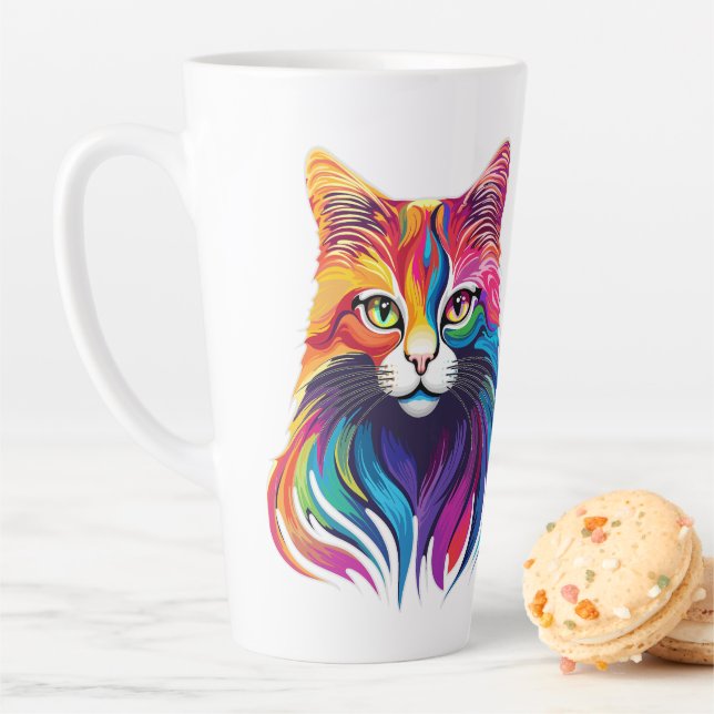 Cat Maine Coon Portrait Rainbow Colours  Latte Mug (In Situ)