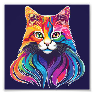Cat Maine Coon Portrait Rainbow Colours  Photo Print