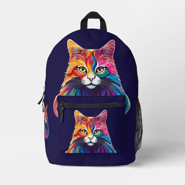 Cat Maine Coon Portrait Rainbow Colours  Printed Backpack (Front)