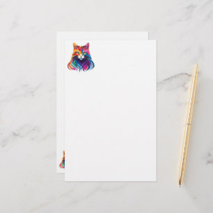 Cat Maine Coon Portrait Rainbow Colours  Stationery