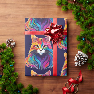 Cat Maine Coon Portrait Rainbow Colours  Wrapping Paper