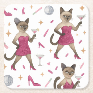 Cat Make up ARTIST for woman Girl Lady cat lovers Square Paper Coaster