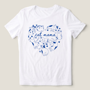 Cat Mama Cute Blue Heart Shape Cats Lovers Tri-Blend Shirt