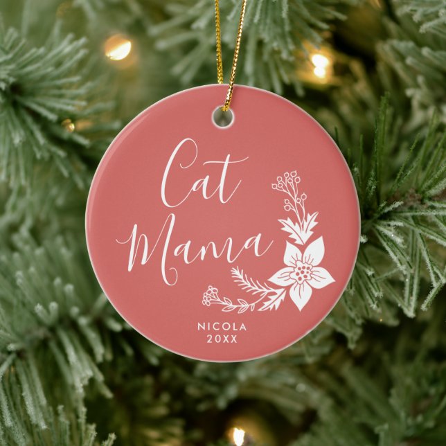 Cat Mama Personalised Fur Baby Cute Pet Owner Gift Ceramic Ornament (Tree)
